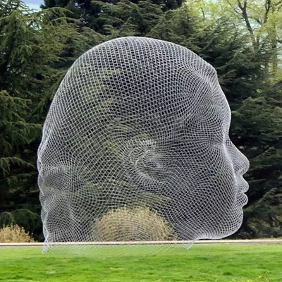 Sculpture extérieure en tête d'acier inoxydable de statue de visage de fil en métal de jardin