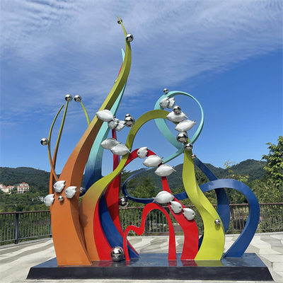Grande sculpture animale extérieure polie en acier inoxydable de jardin de sculpture en poissons