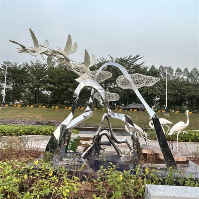 L'acier inoxydable de parc de marécage sculpte Crane Egret Metal Sculpture réaliste