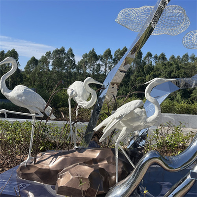 L'acier inoxydable de parc de marécage sculpte Crane Egret Metal Sculpture réaliste