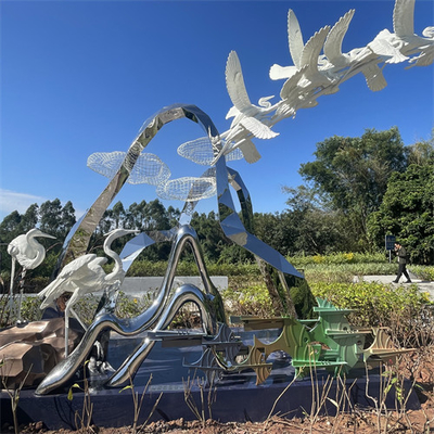 L'acier inoxydable de parc de marécage sculpte Crane Egret Metal Sculpture réaliste