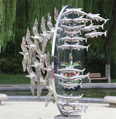 Les poissons d'abrégé sur mouette en métal sculptent l'acier inoxydable poli pour le jardin
