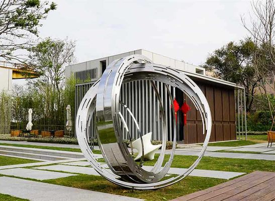 Grand acier inoxydable de Ring Metal Contemporary Outdoor Sculpture pour le jardin