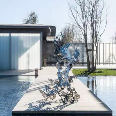 Acier inoxydable en métal de papillon en jardin de miroir animal abstrait de sculpture