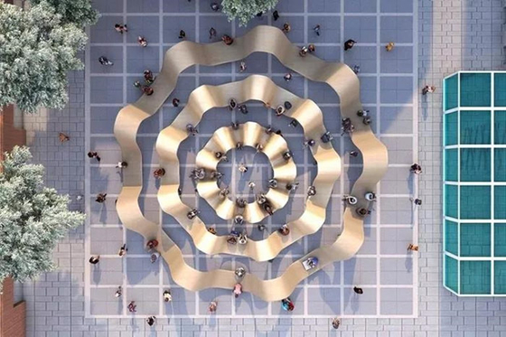 Grande sculpture publique en plaza d'or de Matte Stainless Steel Sculptures Outdoor