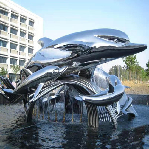 l'animal de jardin du miroir 316L sculpte la sculpture décorative en jardin de dauphin de fontaine