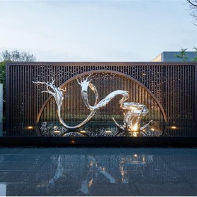 Le métal abstrait d'acier inoxydable de miroir sculpte la vague de mer faite main pour le jardin